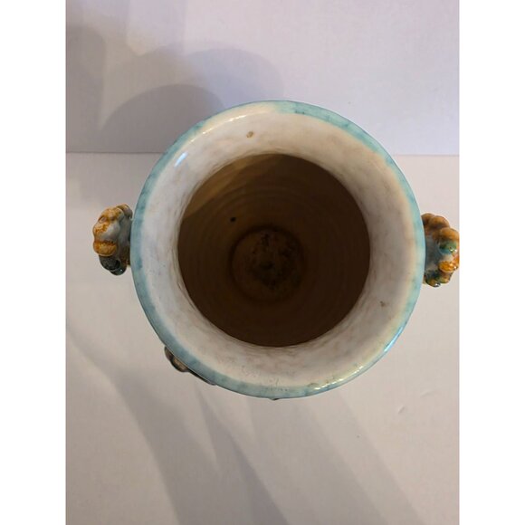 Vintage Handcrafted Ceramic Vase With Dragon Handles & Textured Design Italy - Picture 3 of 9